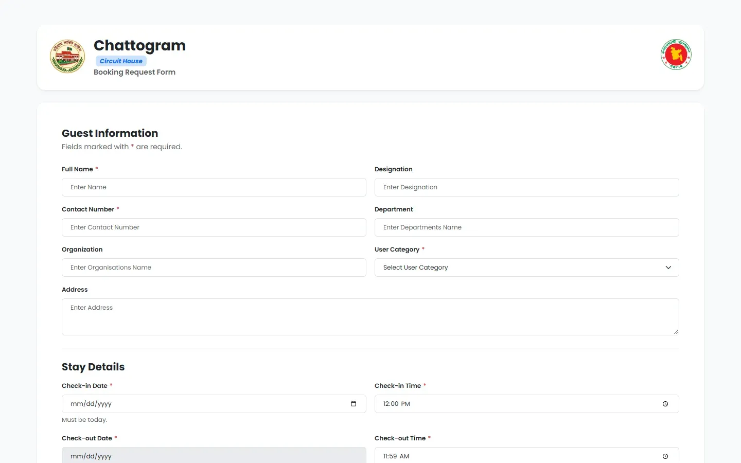 Screenshot of Chattogram Circuit House Management System
